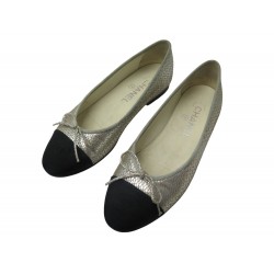CHAUSSURES BALLERINES CHANEL GO2819 36 EN CUIR ARGENTE EFFET ECAILLE SHOES 1060€