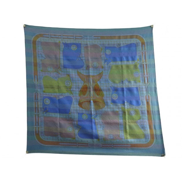 NEUF RARE FOULARD HERMES CAMAILS EDITION LIMITEE INDIGO SOIE BLEU NATUREL SILK