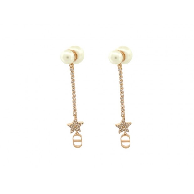 NEUF BOUCLES D'OREILLES DIOR TRIBALES E1270TRICY1 PERLES METAL DORE ETOILES 530€