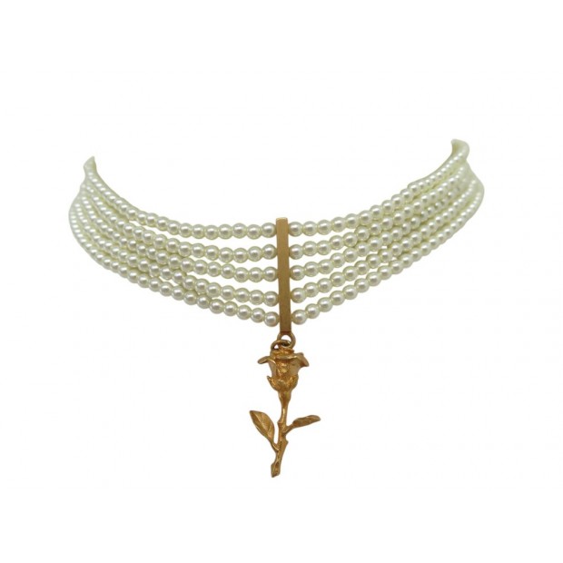 NEUF COLLIER DIOR CHOKER DREAM MULTI RANGS PERLES BRELOQUE ROSE NECKLACE 1500€