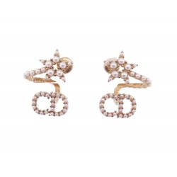 NEUF BOUCLES D'OREILLES DIOR CLAIR D LUNE PERLES METAL DORE GOLD EARRINGS 400€