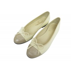 CHAUSSURES CHANEL BALLERINES LOGO CC G02819 36.5 EN CUIR BEIGE BALLET SHOES 960€
