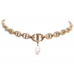 NEUF COLLIER CHRISTIAN DIOR MAILLE LOGO CD 41 PERLE METAL DORE NEW NECKLACE 850€