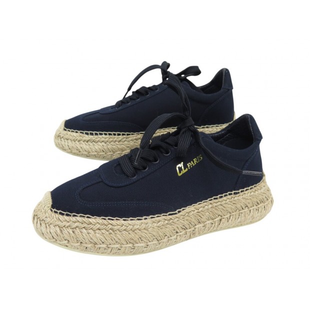 NEUF CHAUSSURES CHRISTIAN LOUBOUTIN ESPASNEAK 38 EN TOILE BLEUE NEW SHOES 645€