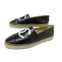 NEUF CHAUSSURES CHANEL ESPADRILLES LOGO CC G29762 41 CUIR NOIR NEW SHOES 860€