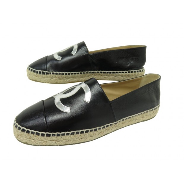 NEUF CHAUSSURES CHANEL ESPADRILLES LOGO CC G29762 41 CUIR NOIR NEW SHOES 860€