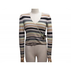 PULL CHANEL FLEUR CAMELIA P17171 T 40 M RAYURES COTON BEIGE COTTON SWEATER 2100€
