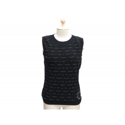 HAUT CHANEL P47981 38 M CAMELIA PULL SANS MANCHE EN MAILLE COTON NOIR TOP 2100€