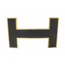 BOUCLE DE CEINTURE HERMES H QUIZZ 32 MM METAL DORE ET LAQUE NOIRE BELT BUCKLE