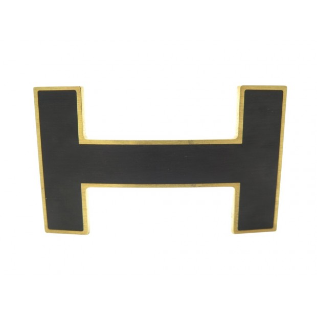 BOUCLE DE CEINTURE HERMES H QUIZZ 32 MM METAL DORE ET LAQUE NOIRE BELT BUCKLE