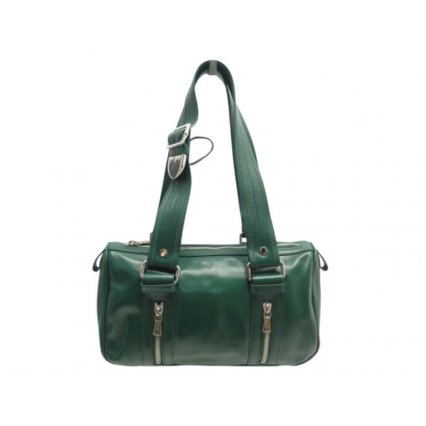 VINTAGE SAC A MAIN YVES SAINT LAURENT PORTE EPAULE 120546 EN CUIR VERT BAG 2000€