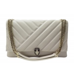 NEUF SAC A MAIN BULGARI SERPENTI CHEVRON EN CUIR CREME BANDOULIERE HANDBAG 3500€