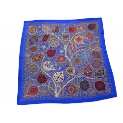 NEUF CHALE HERMES L'ARBRE DE VIE 242649S FOULARD CACHEMIRE SOIE BLEU 140CM 1260€