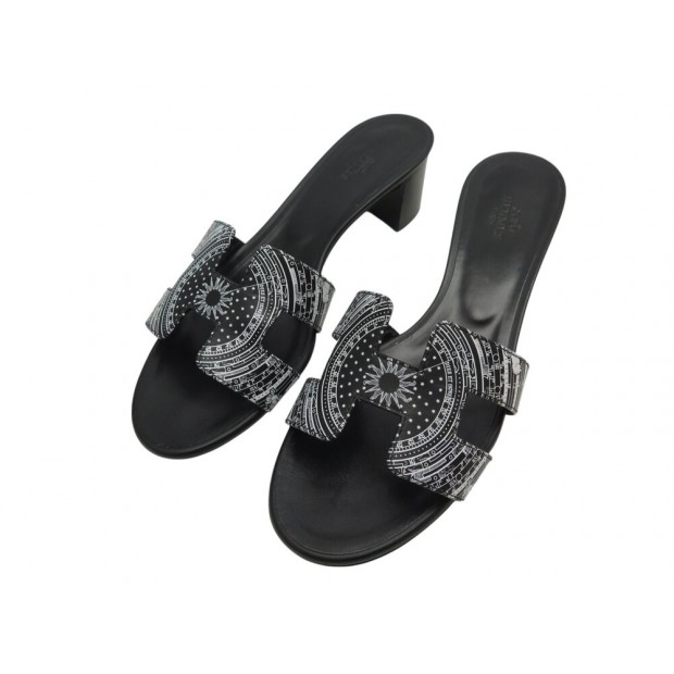 NEUF CHAUSSURES HERMES OASIS ASTROLOGIE BANDANA H232166Z 38.5 SANDALS SHOE 1060€