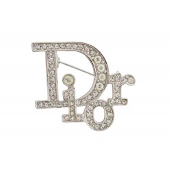 VINTAGE BROCHE CHRISTIAN DIOR LOGO STRASS EN METAL ARGENTE SILVERED BROOCH 400€