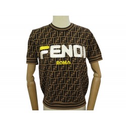 TSHIRT FENDI MANIA LOGO MOTIFS ZUCCA FZY718 A5QL M 38 HAUT MARRON BROWN TOP 955€