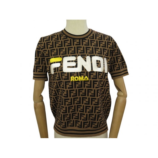 TSHIRT FENDI MANIA LOGO MOTIFS ZUCCA FZY718 A5QL M 38 HAUT MARRON BROWN TOP 955€