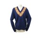 NEUF PULL GUCCI COL V BANDE GG 577089 M 40 EN LAINE BLEUE WOOL TOP SWEATER 1200€