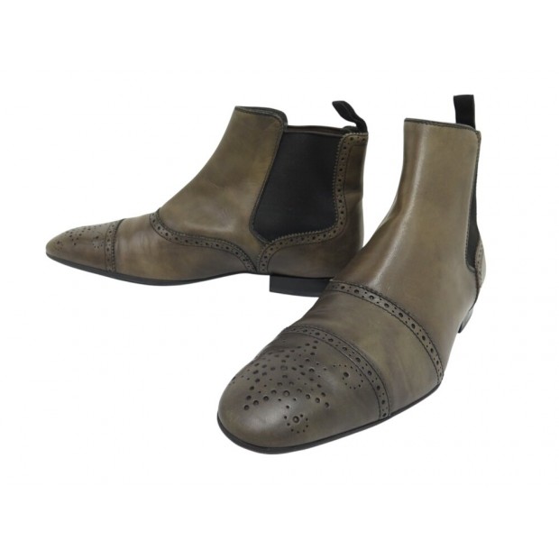 CHAUSSURES LOUIS VUITTON BOTTINES CHELSEA BOUT FLEURI 8 42 CUIR KAKI SHOES 1500€