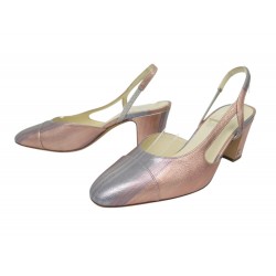 CHAUSSURES CHANEL ESCARPINS SLINGBACK G31318 36.5 CUIR ROSE ARGENT SHOES 1060€