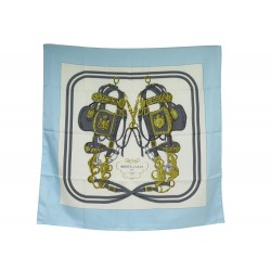 FOULARD HERMES BRIDES DE GALA EN SOIE BLEU CARRE 90 CM BLUE SILK SCARF 530€