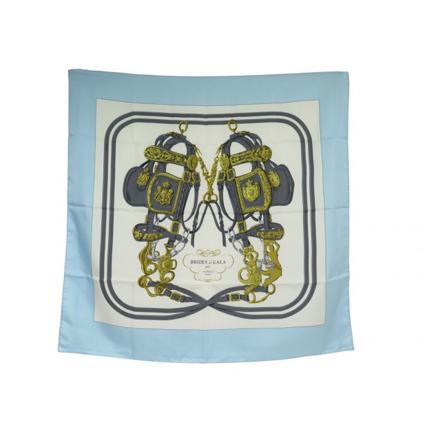 FOULARD HERMES BRIDES DE GALA EN SOIE BLEU CARRE 90 CM BLUE SILK SCARF 530€