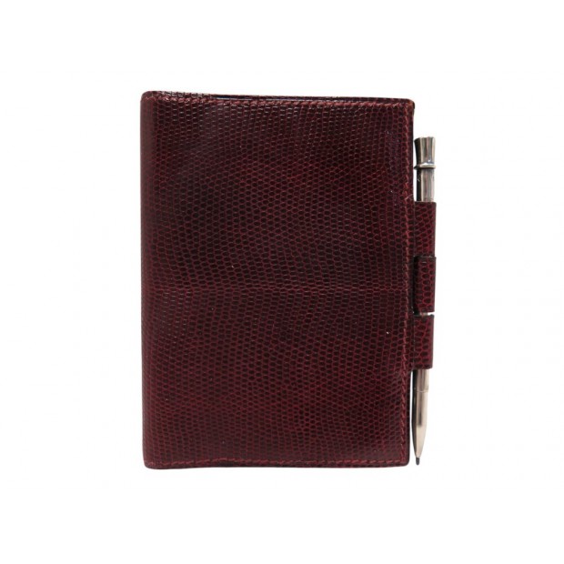 PORTE AGENDA HERMES COUVERTURE EN CUIR DE LEZARD ROUGE + STYLO ARGENT 800 DIARY