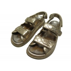 CHAUSSURES CHANEL SANDALES DAD G35927 36.5 EN CUIR DOREES GOLD FLAT SHOES 1550€