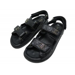 CHAUSSURES CHANEL SANDALES DAD G35927 36.5 EN CUIR NOIRES BLACK FLAT SHOES 1550€