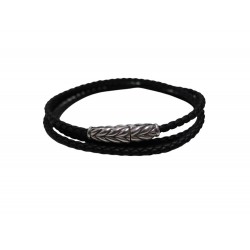 NEUF BRACELET DAVID YURMAN CHEVRON TRIPLE ARGENT MASSIF ET CUIR T 19 BANGLE 450€