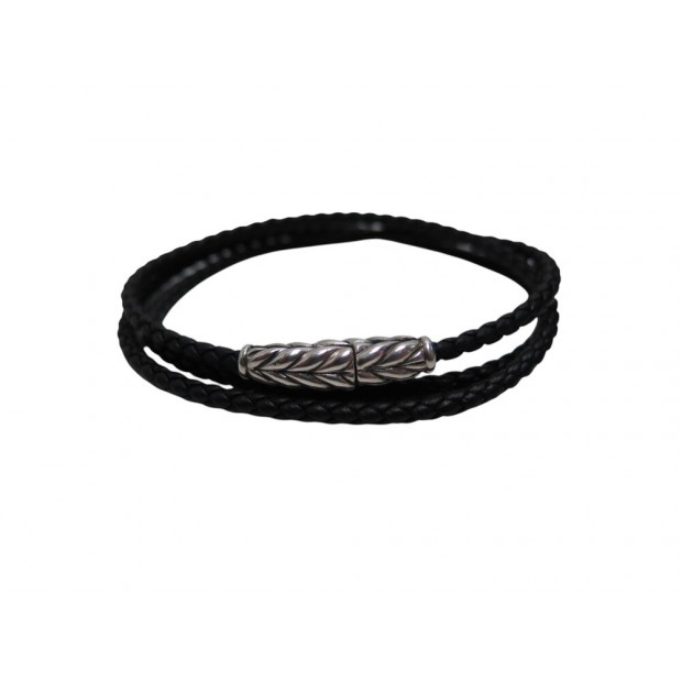 NEUF BRACELET DAVID YURMAN CHEVRON TRIPLE ARGENT MASSIF ET CUIR T 19 BANGLE 450€