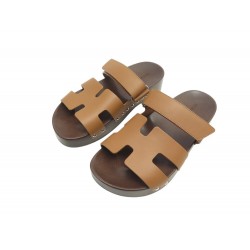 NEUF CHAUSSURES HERMES SABOTS KOS H251012Z 38 MULES SANDALES CUIR SHOES 920€