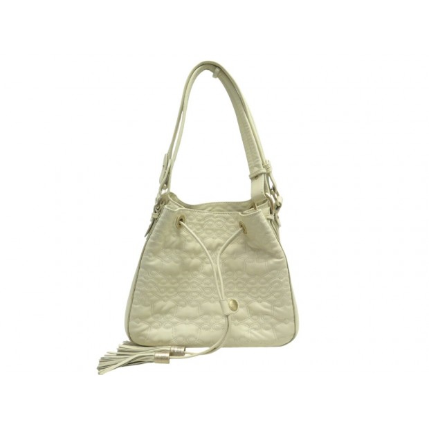 SAC A MAIN LANCEL SEAU ESPIEGLE EN CUIR CREME LEATHER HAND BAG PURSE 950€