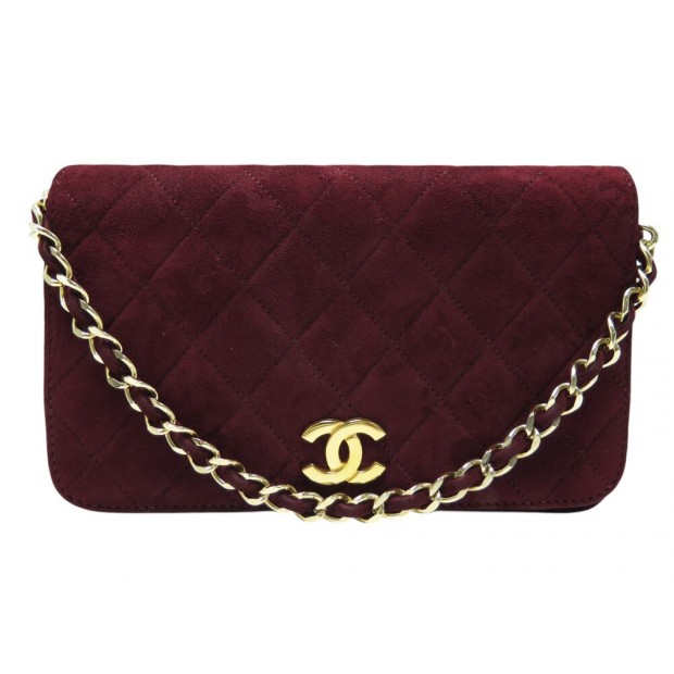 VINTAGE SAC A MAIN CHANEL LOGO CC EN DAIM BORDEAUX SUEDE WOC BAG PURSE 4100€