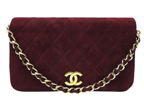  sac a main chanel logo cc en daim bordeaux