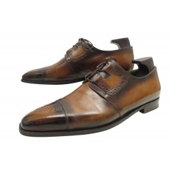 CHAUSSURES BERLUTI DERBY BOUT FLEURI 9.5 43.5 CUIR MARRON PATINE LOAFERS 2150€