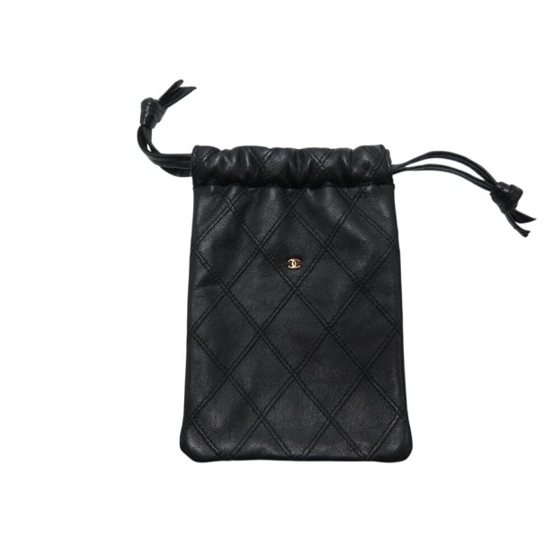 NEUF SAC CHANEL POCHETTE ETUI TELEPHONE CUIR MATELASSE NOIR QUILTED CLUTCH POUCH