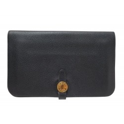 PORTEFEUILLE HERMES DOGON DUO EN CUIR NOIR PORTE MONNAIE LEATHER WALLET 2060€