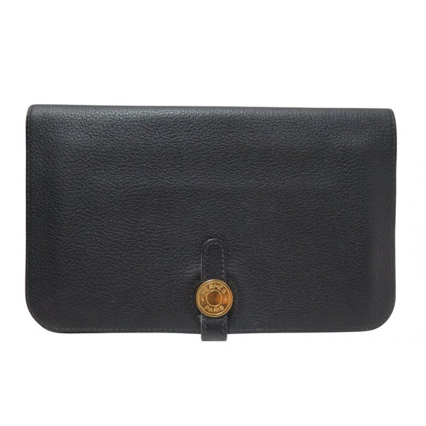 PORTEFEUILLE HERMES DOGON DUO EN CUIR NOIR PORTE MONNAIE LEATHER WALLET 2060€