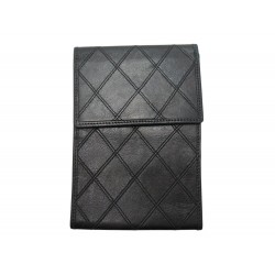 VINTAGE PORTE CHEQUIER CHANEL CARTES CUIR NOIR MATELASSE CHECKBOARD HOLDER 800€