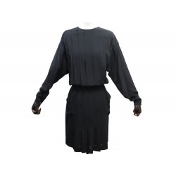 VINTAGE ROBE CHANEL BOUTONS LOGO COCO CC CAMBON 38 M SOIE NOIR SILK DRESS 5500€