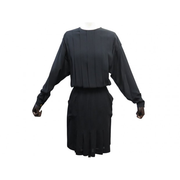 VINTAGE ROBE CHANEL BOUTONS LOGO COCO CC CAMBON 38 M SOIE NOIR SILK DRESS 5500€