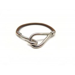 BRACELET HERMES JUMBO CUIR MARRON ET PALLADIE 15.5 CM LEATHER BANGLE STRAP 325€