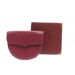 VINTAGE LOT MUST DE CARTIER PORTEFEUILLE + PORTE MONNAIE CUIR BORDEAUX WALLET