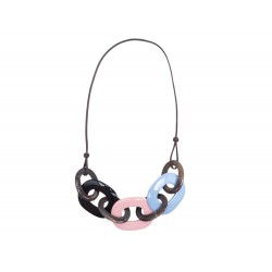 NEUF COLLIER HERMES KARAMBA CORNE BUFFLE & LAQUE TRICOLORE BUFFALO NECKLACE 480€