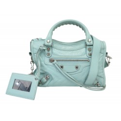 SAC A MAIN BALENCIAGA MINI CITY 300295 CUIR TURQUOISE BANDOULIERE HANDBAG 1590€