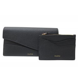 NEUF LOT POLENE PORTEFEUILLE + POCHETTE MINI SIERRA DUO EN CUIR GRAINE NOIR 220€