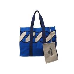 NEUF SAC A MAIN DE PLAGE HERMES BLEU CABAS EN TOILE AVEC POCHETTE BEACH TOTE BAG