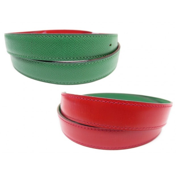 NEUF LIEN CEINTURE HERMES 76 EN CUIR ROUGE EPSOM VERT 24MM REVERSIBLE BELT 310€