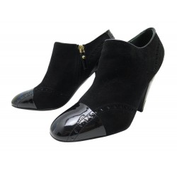 CHAUSSURES BOTTINES LOUIS VUITTON MIA ANKLE BOOTS 38.5 CUIR VERNIS & DAIM 1100€